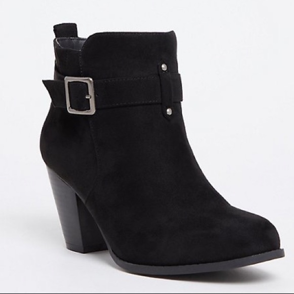 torrid Black Suede Ankle Boot with Buckle